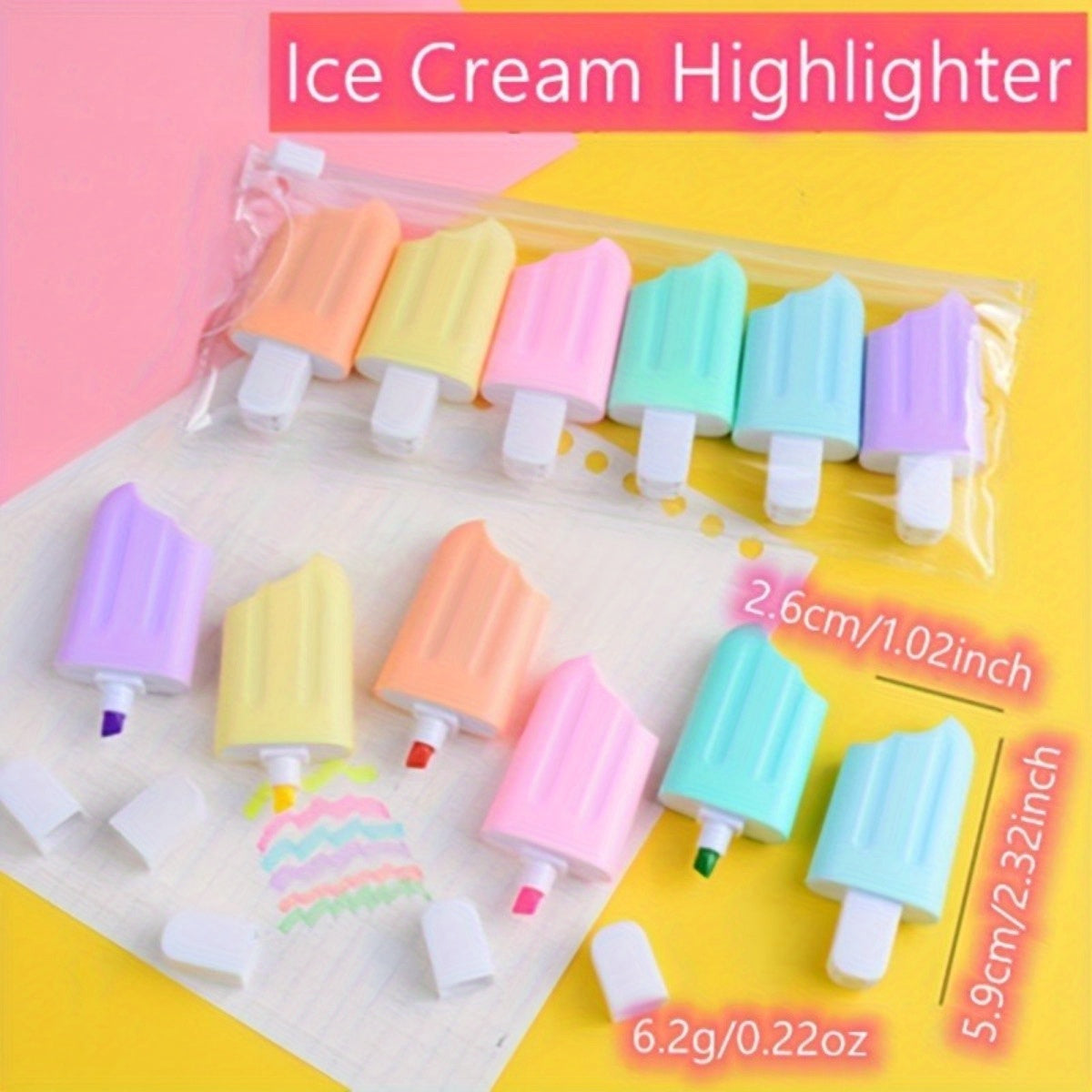6pcs Mini Ice Cream Popsicles In Colorful Fluorescent Pens!