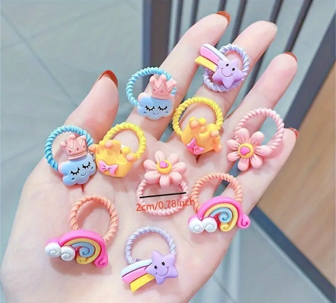 6pcs Assorted Varieties Elastic Hair Ties, Cartoon Cute Hair Band For Girls