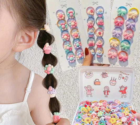 6pcs Assorted Varieties Elastic Hair Ties, Cartoon Cute Hair Band For Girls