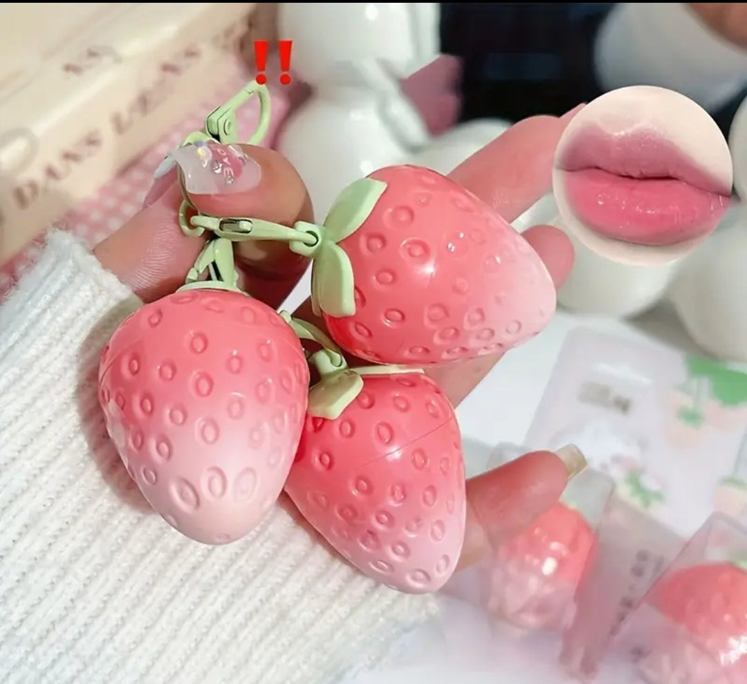 Mini Strawberry Warm Change Lip Balm Moisturizing Anti-dry Easy To Carry Anti-cracking Lipstick Colored Lip Tint Makeup Gloss