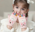 1 pair,Cozy & Cute Cartoon Girls' Winter Gloves - Warm, Cold-Proof Flip Top Design for Writing