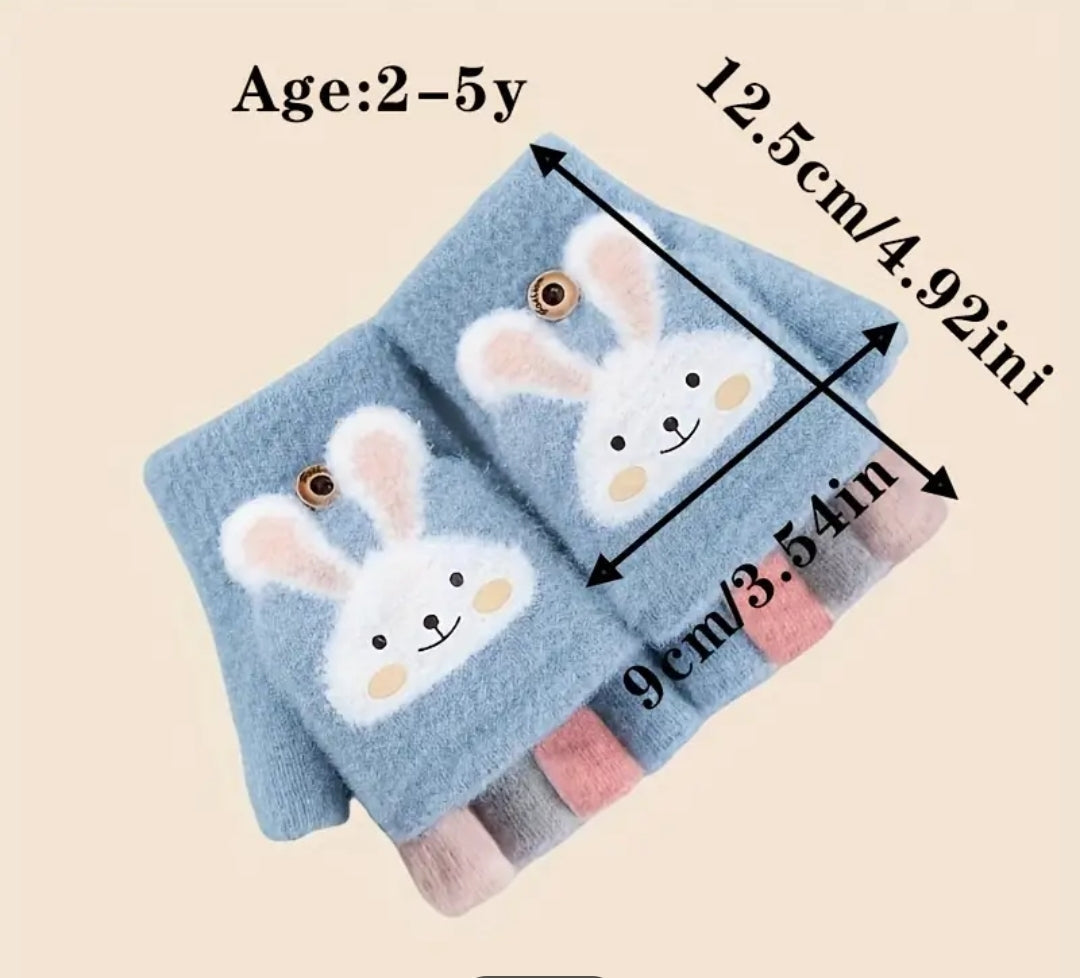 Cozy Cartoon Girls' Winter Gloves -Cold-Proof Flip Top Design for Writing