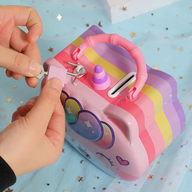 Cartoon Unicorn Piggy Bank Money Box With Lock!