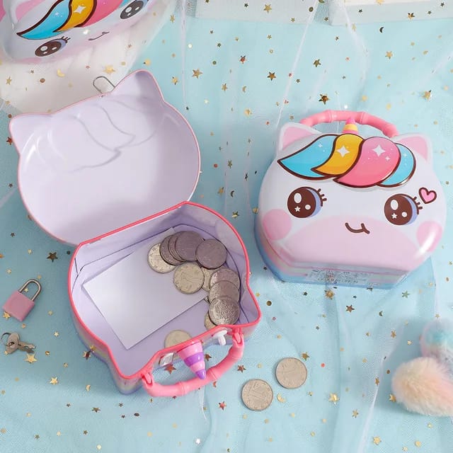 Cartoon Unicorn Piggy Bank Money Box With Lock!