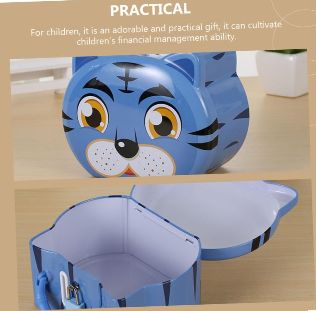 Tiger Piggy Bank Cute Money Case Iron Safe Deposit Box Children's Birthday Gift Creative Desktop Decoration Toys Coin Storage