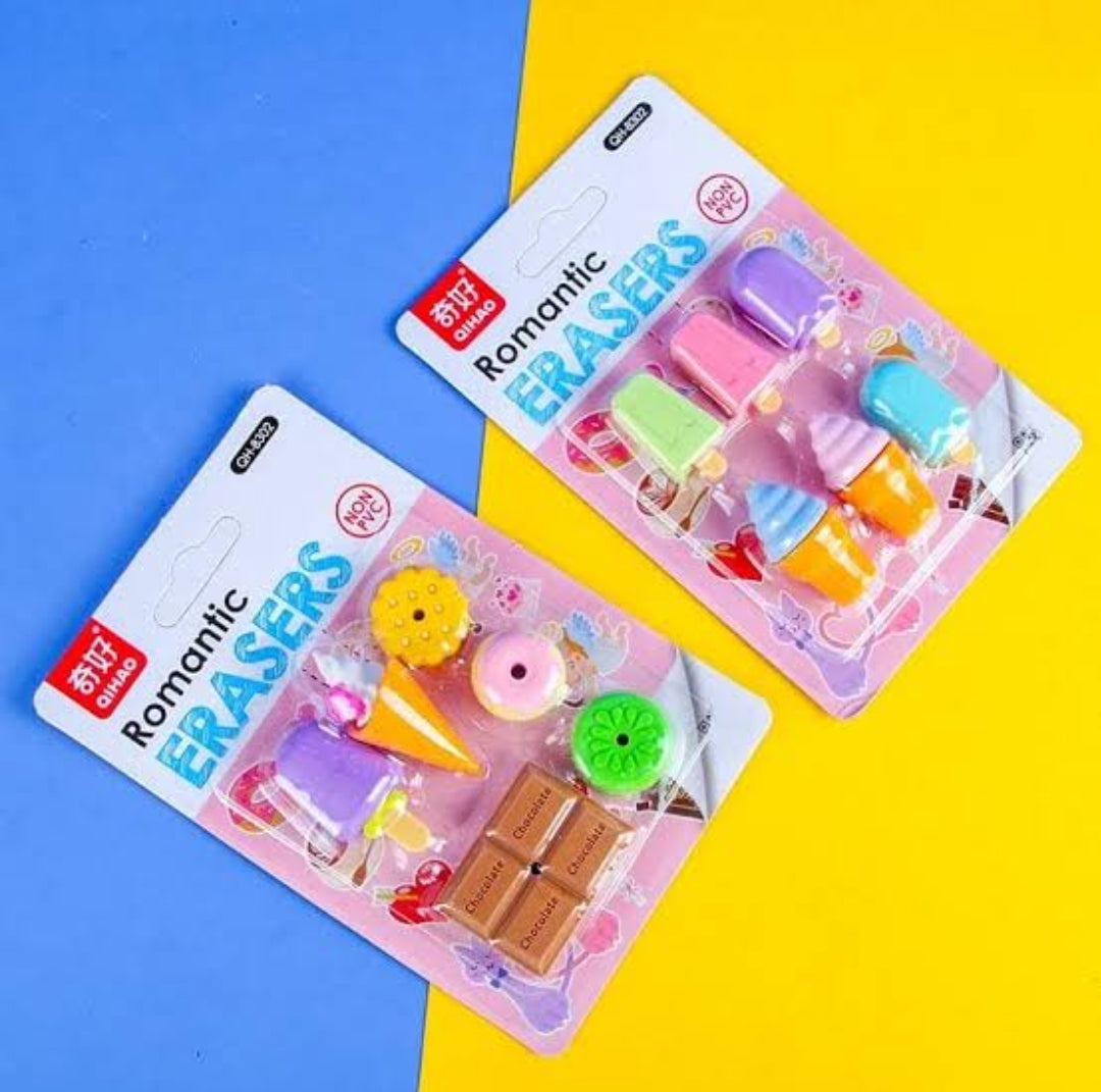 Set of 6 Adorable Cartoon Erasers!