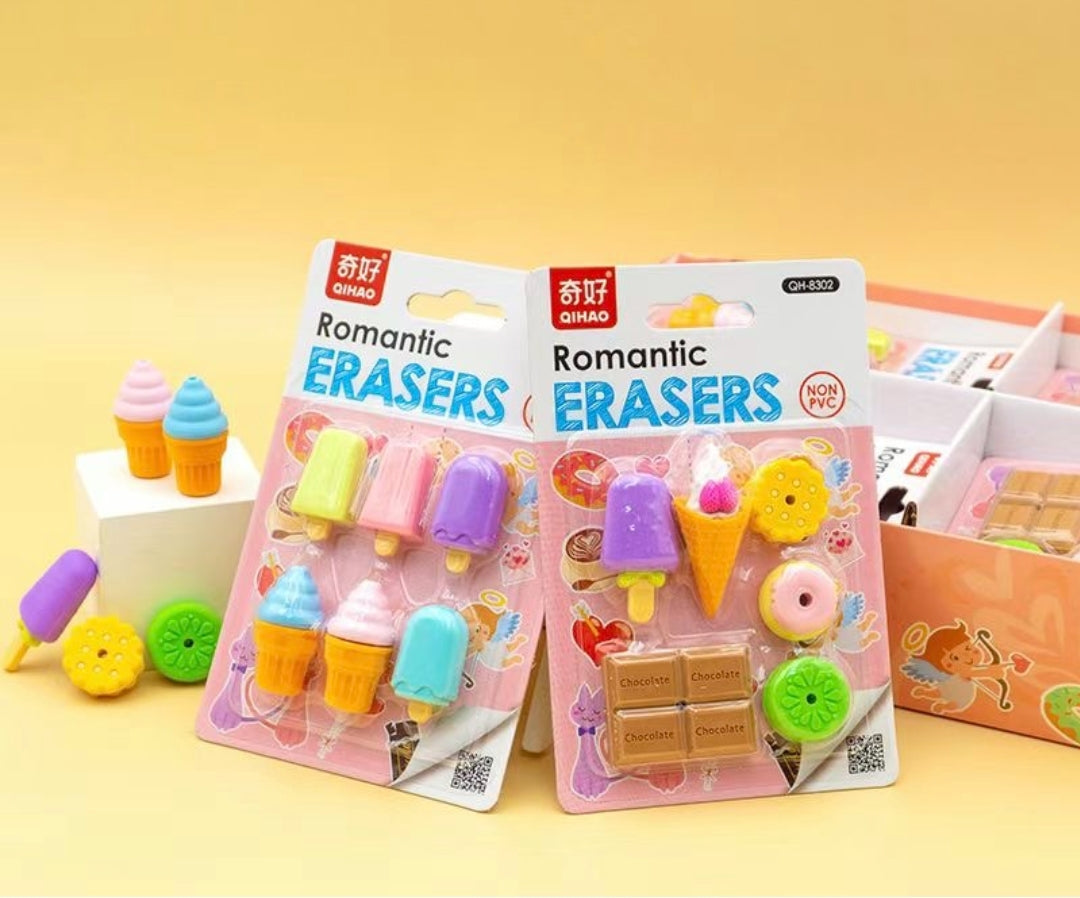 Set of 6 Adorable Cartoon Erasers!