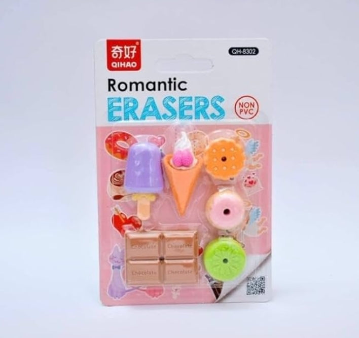 Set of 6 Adorable Cartoon Erasers!