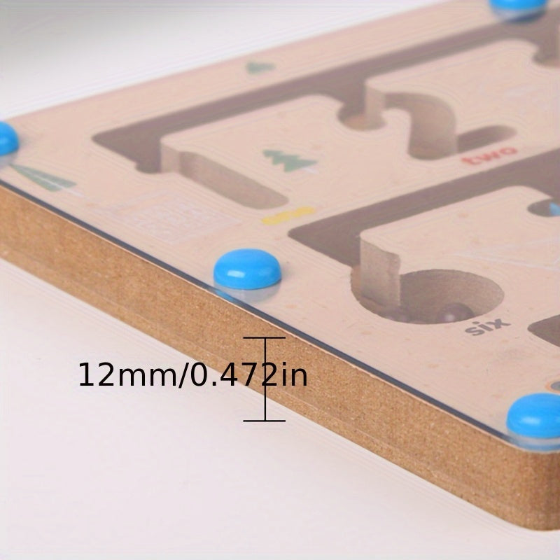 Educational Magnetic Pen Number Maze for Kids - Color Sorting, Counting Board with Rolling Ball Toy - Wooden Activity Game for Preschoolers