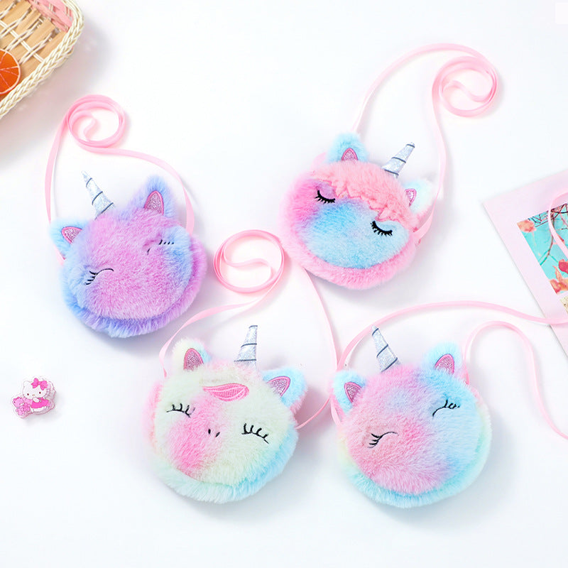 Charming Plush Cartoon Coin Purse  Random Colour– Cute Unicorn Animal Shoulder Bag and Mini Messenger Handbag for Girls in Random Colors, Perfect for Storing Keys and Coins!