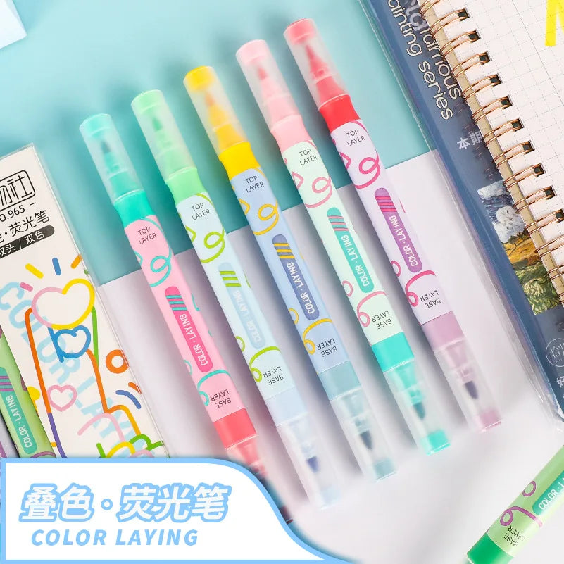 6 Pcs 12 Color Double-headed Highlighter Color Marker DIY Colors Stackable Highlighter Pens School Supplies Marker pens