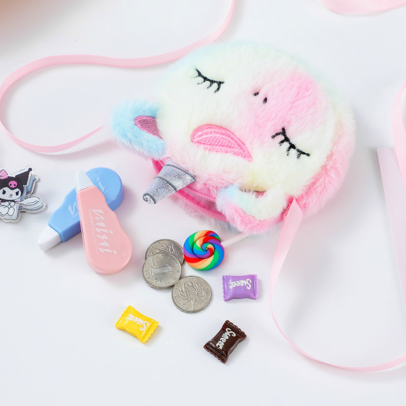 Charming Plush Cartoon Coin Purse  Random Colour– Cute Unicorn Animal Shoulder Bag and Mini Messenger Handbag for Girls in Random Colors, Perfect for Storing Keys and Coins!