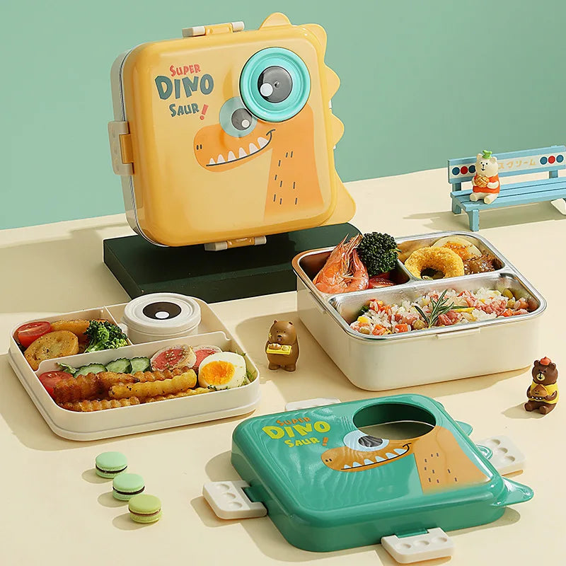 Double-Layer Portable Lunch Box for Kids | Includes Sauce Box, Spoon, and Microwave-Safe Bento Boxes, Food Storage Container Set