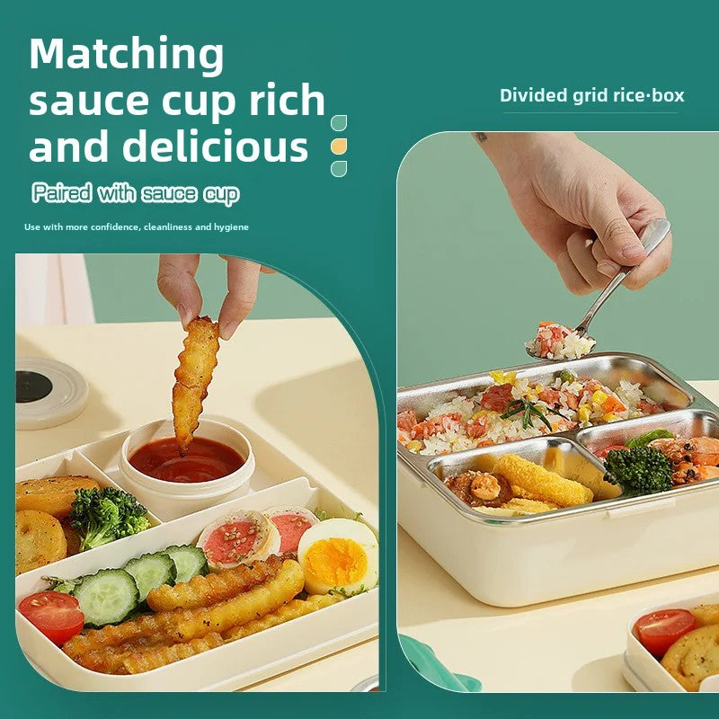 Double-Layer Portable Lunch Box for Kids | Includes Sauce Box, Spoon, and Microwave-Safe Bento Boxes, Food Storage Container Set
