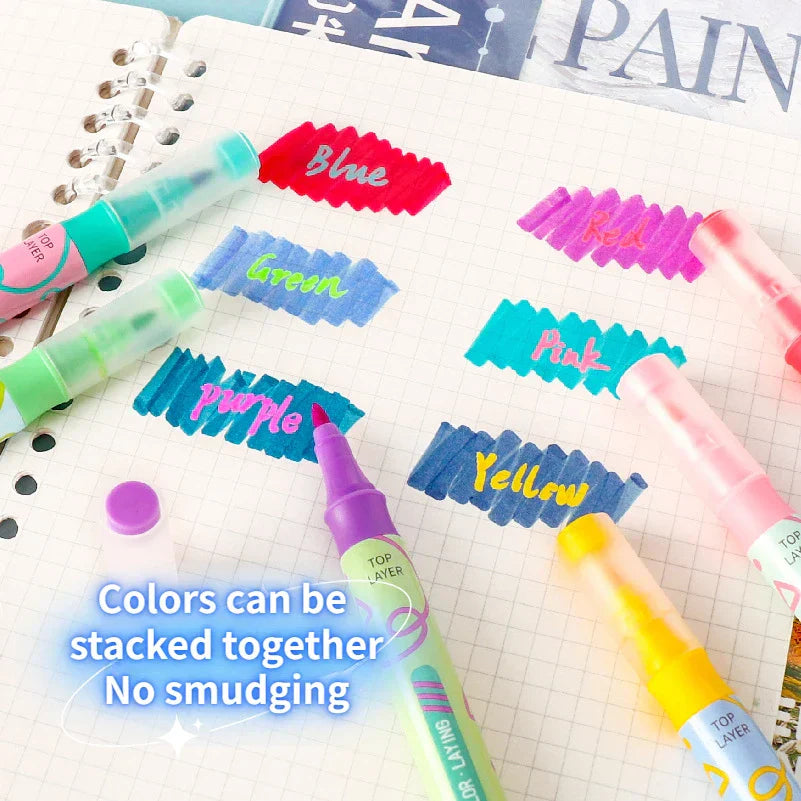 6 Pcs 12 Color Double-headed Highlighter Color Marker DIY Colors Stackable Highlighter Pens School Supplies Marker pens