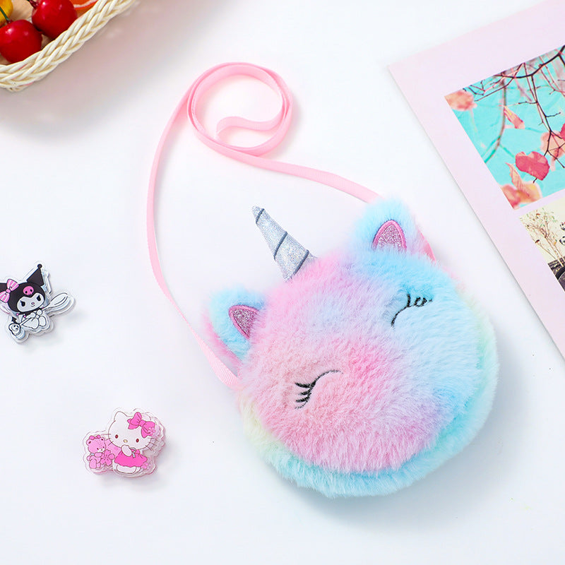Charming Plush Cartoon Coin Purse  Random Colour– Cute Unicorn Animal Shoulder Bag and Mini Messenger Handbag for Girls in Random Colors, Perfect for Storing Keys and Coins!