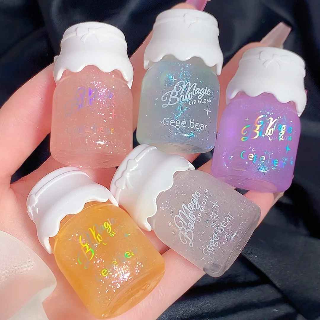 Cute Milk Jar Lip gloss Colorless Glitter Long Lasting Moisturizing Lips
