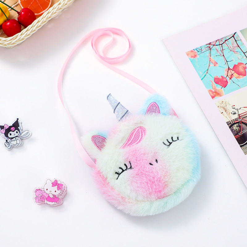 Charming Plush Cartoon Coin Purse  Random Colour– Cute Unicorn Animal Shoulder Bag and Mini Messenger Handbag for Girls in Random Colors, Perfect for Storing Keys and Coins!