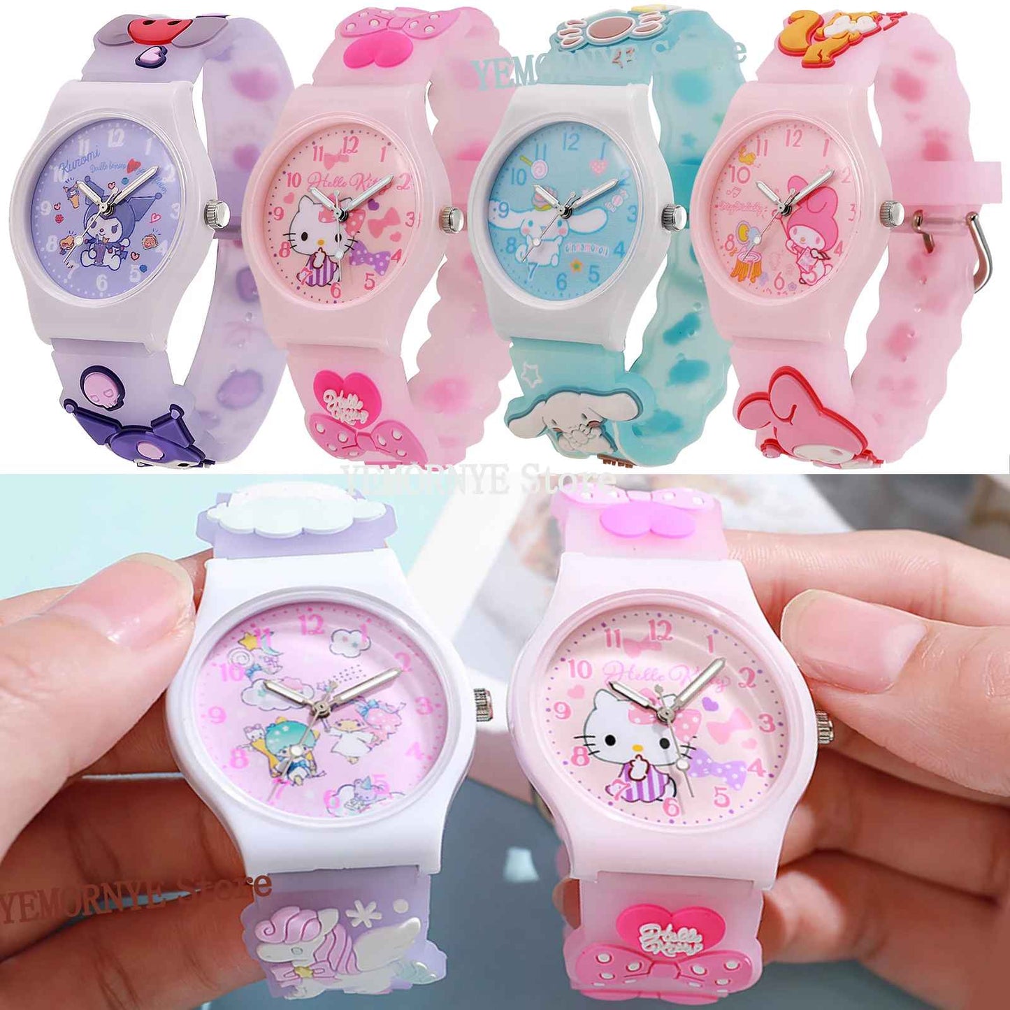 Hello Kitty, Kuromi, My Melody & Cinnamoroll Cartoon Wristwatch!