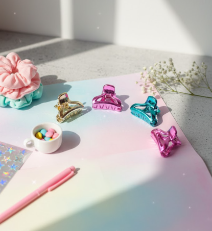 Casual Colourful Hair Clips Set, 6 Pcs Mini Hair Claws for girls!