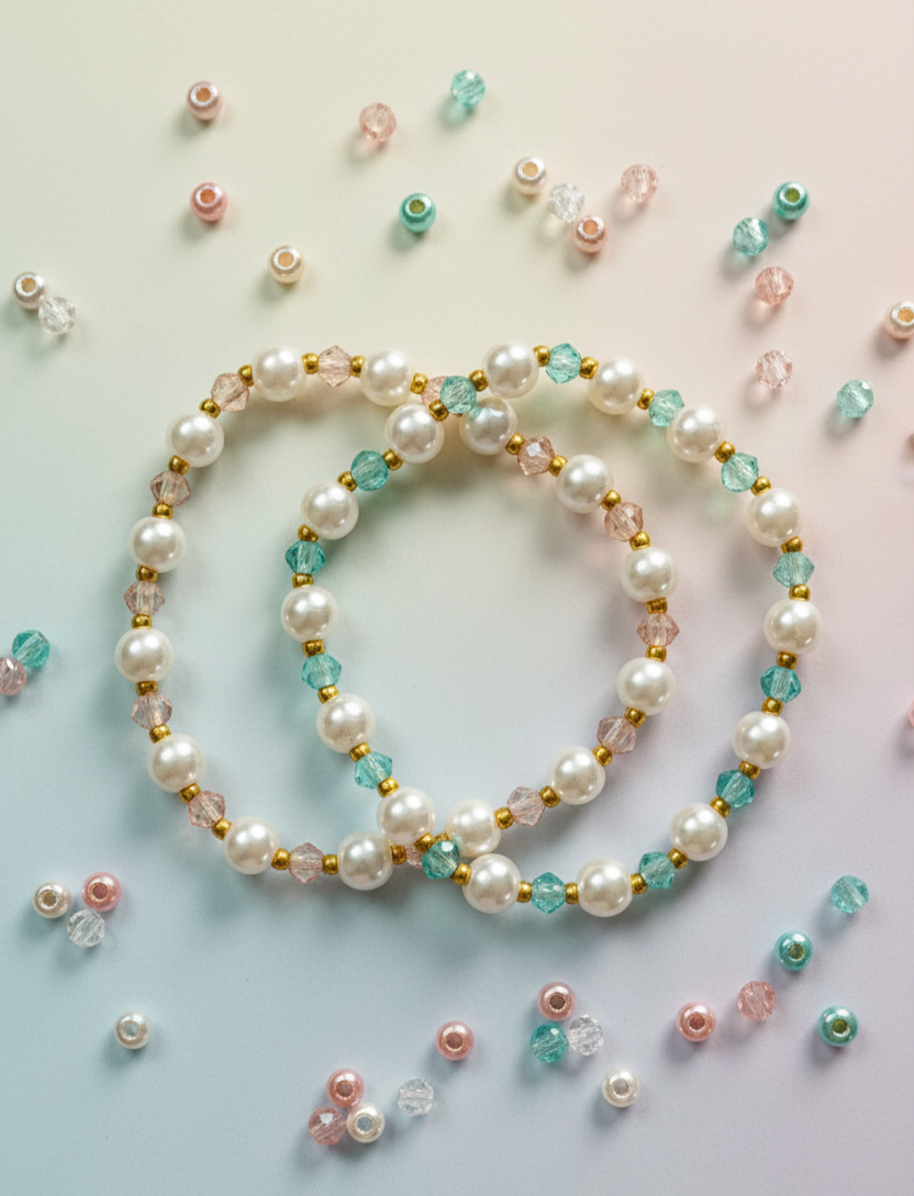✨ Elegant Pearl Beaded Bracelets – Pastel Crystal Design ✨