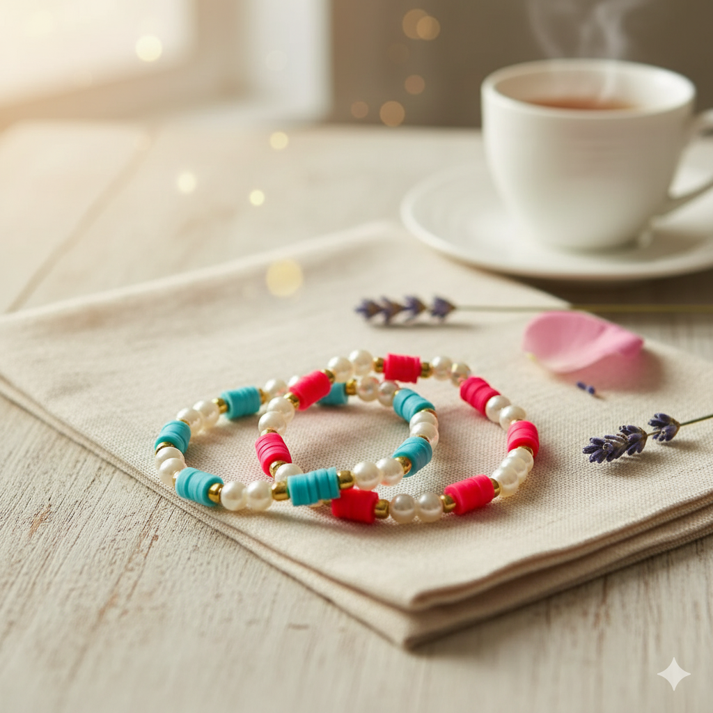 "Elegant Clay & Pearl Bead Bracelet – A Perfect Blend of Style and Charm"