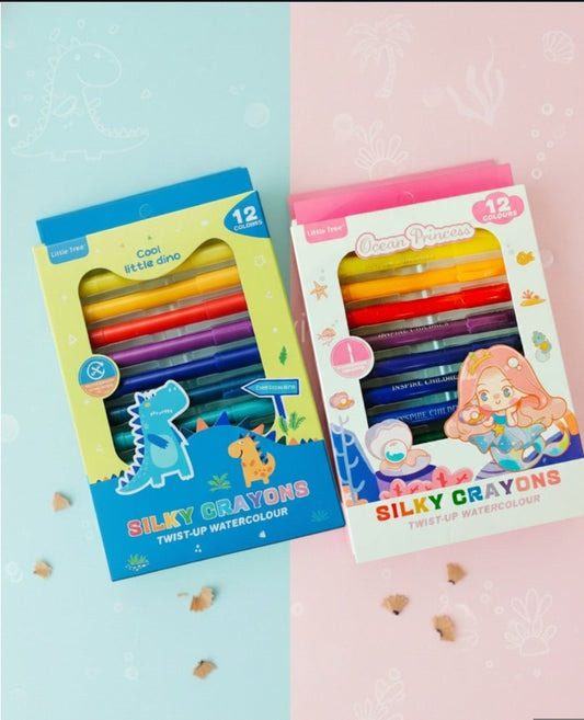 Little Tree Silky Blendable Crayons 12 Colours – Twist-Up Watercolour Crayons for Kids