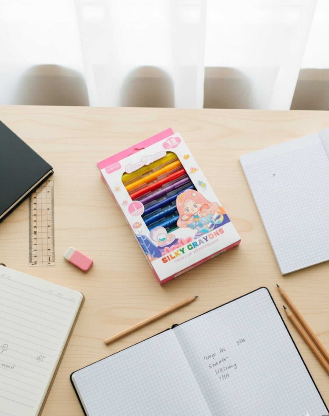 Little Tree Silky Blendable Crayons 12 Colours – Twist-Up Watercolour Crayons for Kids